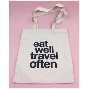 3/$15 Dogeared Eat Well Travel Often tote bag